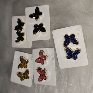 Butterfly Stud Earrings set of 5